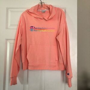 Women’s Champion Sugar Peach Hooded Sweatshirt Size Medium Soft Touch C Logo
